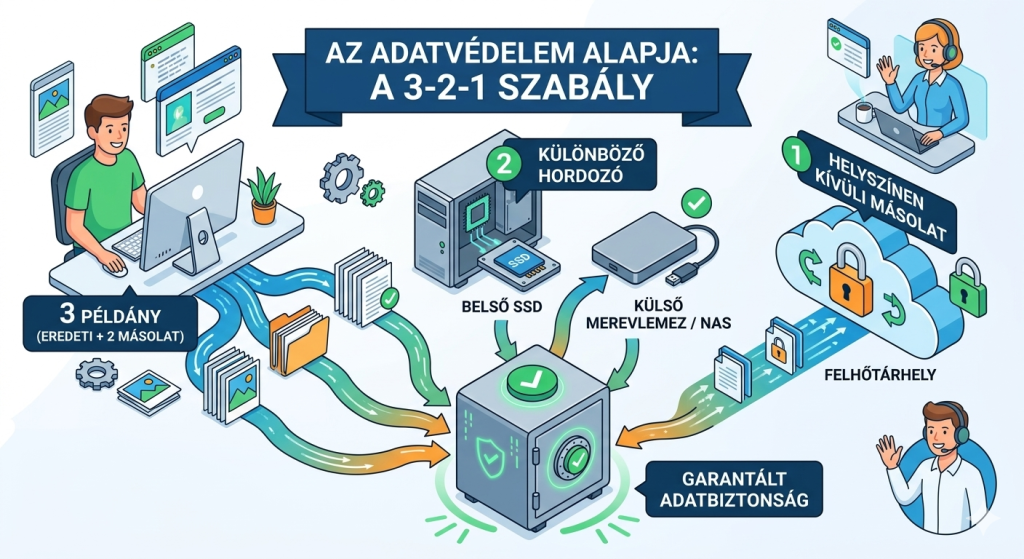 „Az adatvédelem alapja a 3-2-1 szabály: három másolat, két különböző hordozón, ebből egy a biztonságos felhőben. Te mikor mentettél utoljára?”